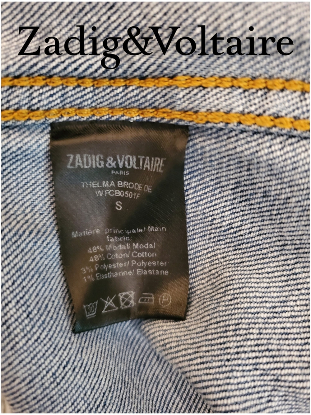 Zadig & Voltaire Deluxe Thelma Blue Embroidered Love Now Denim Shirt Jacket S - Picture 10 of 10